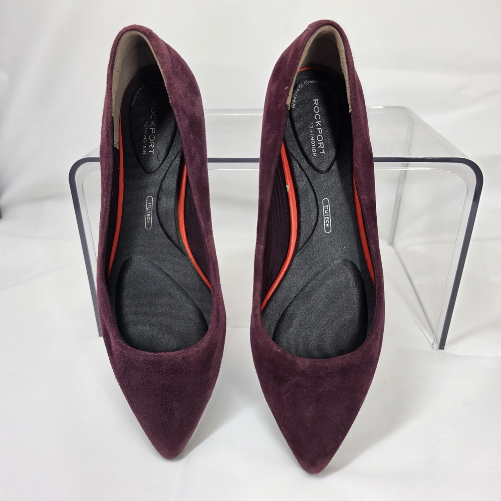 Rockport Suede Pointed Toe Flats Womens 7.5 Burgundy Comfort Dress Shoes